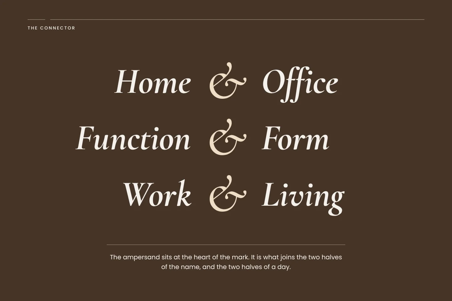 Home and Office, Function and Form, Work and Living, each pair joined by an ampersand