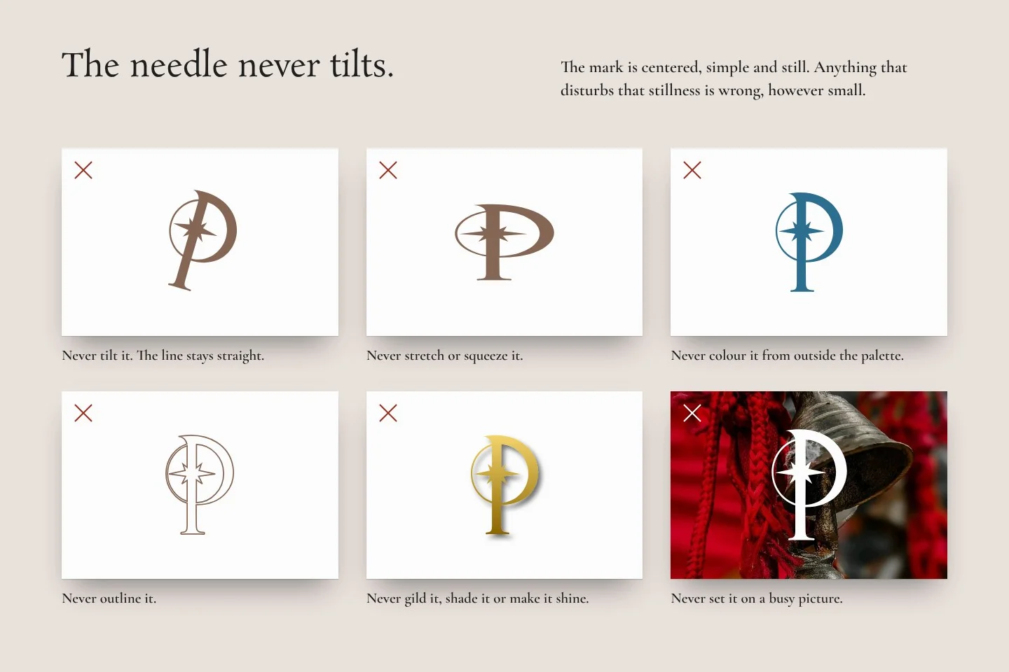 What it never does: a page of the brand book