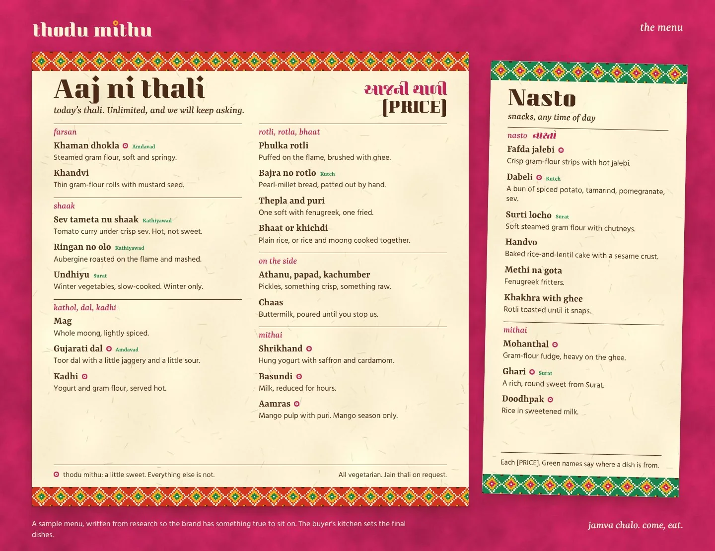 Thodu Mithu: the menu
